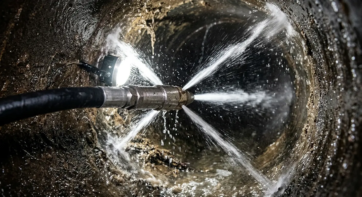 High-pressure hydro jetting nozzle cleaning sewer pipe for Storm Drain Cleaning in Lakewood Ranch